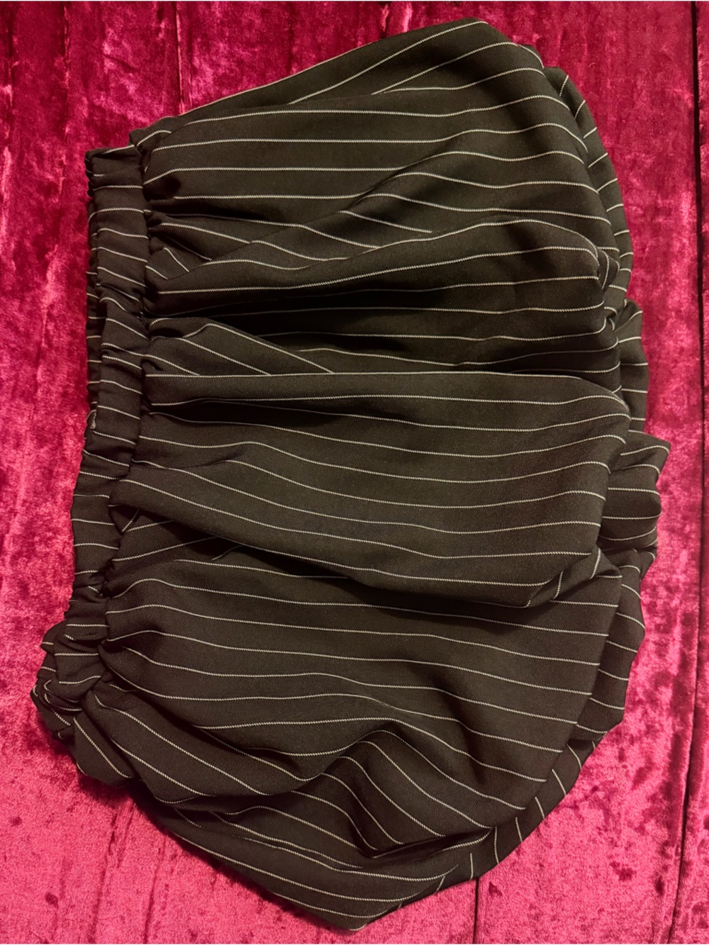 Black Pinstripe Bubble Skirt with Elastic Waist